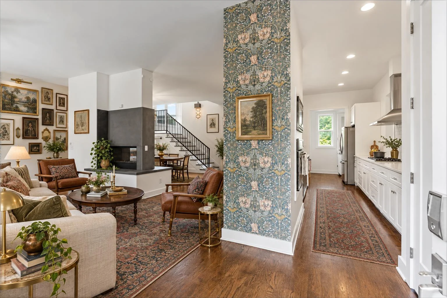 Open concept living area, 603 S 20th St, virtually staged in the East Side Eclectic style
